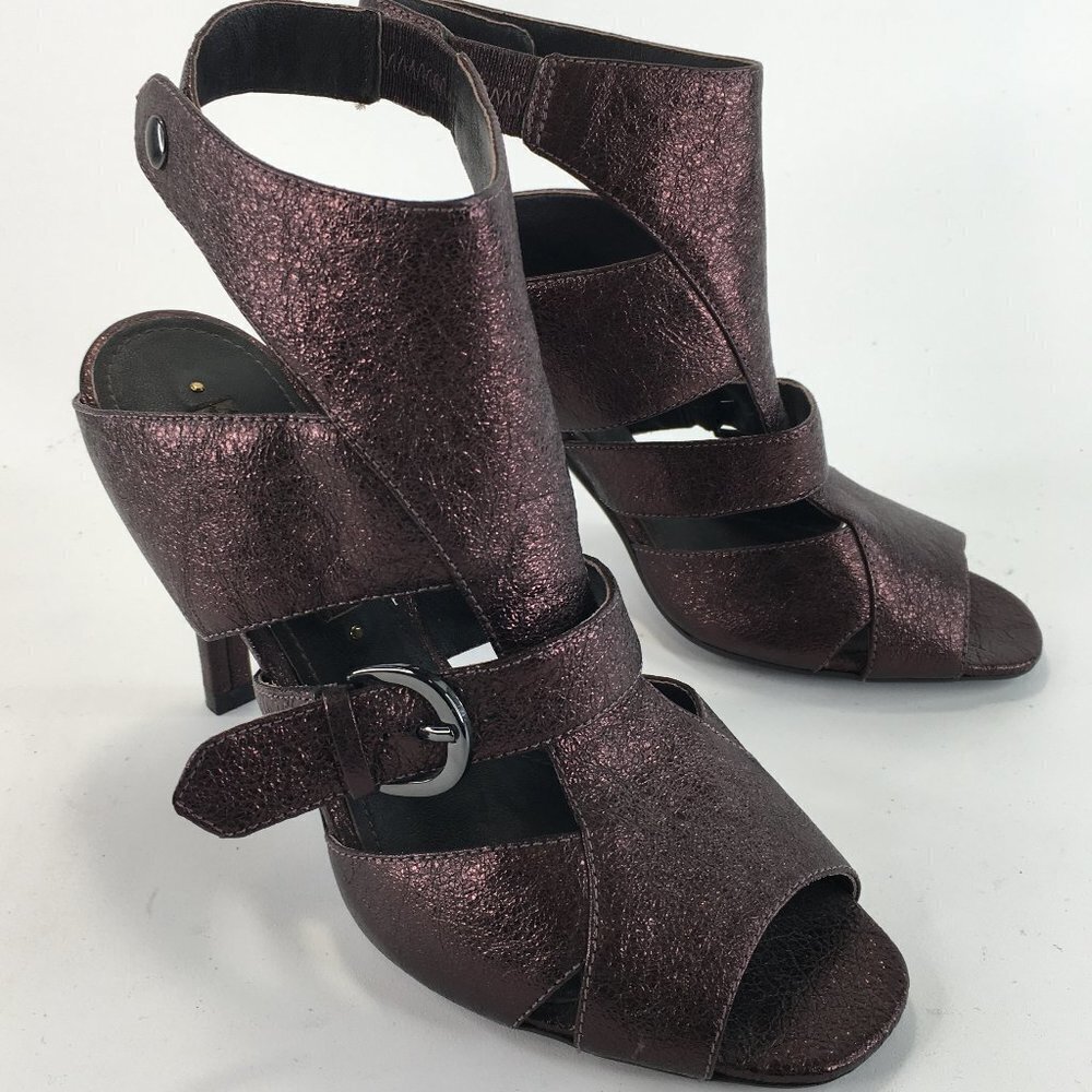 Caressa Grace Metallic Cooper Leather Ankle Strap Heels Size 6.5M